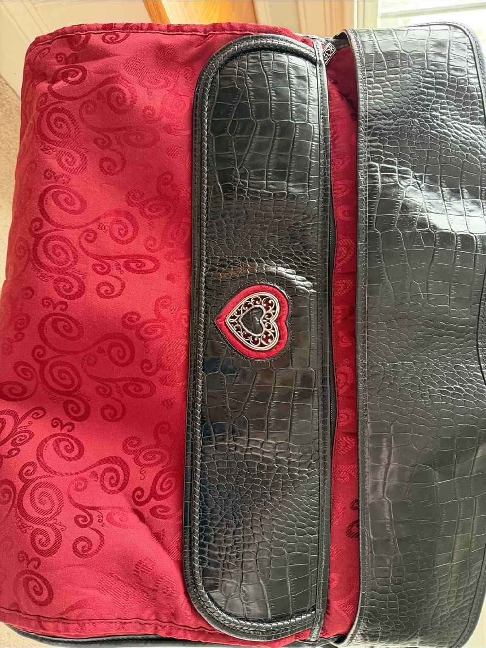 Brighton Red and Black Travel Tote with Heart Emblem